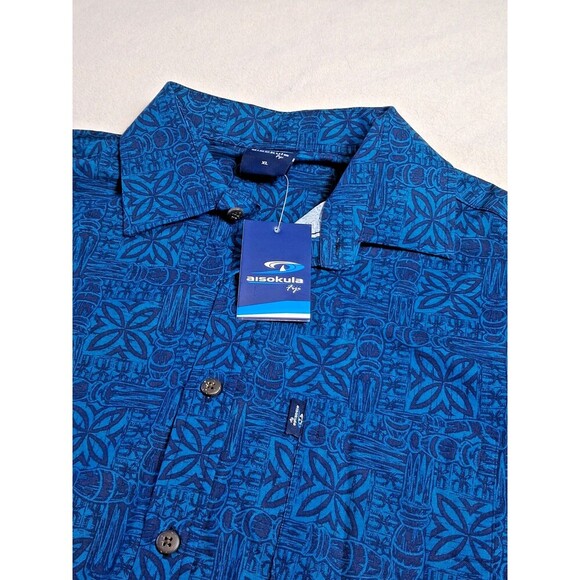 AISOKULA FIJI | Men's Short Sleeve Shirt | XL | Blue on Black | Cotton - Picture 7 of 8